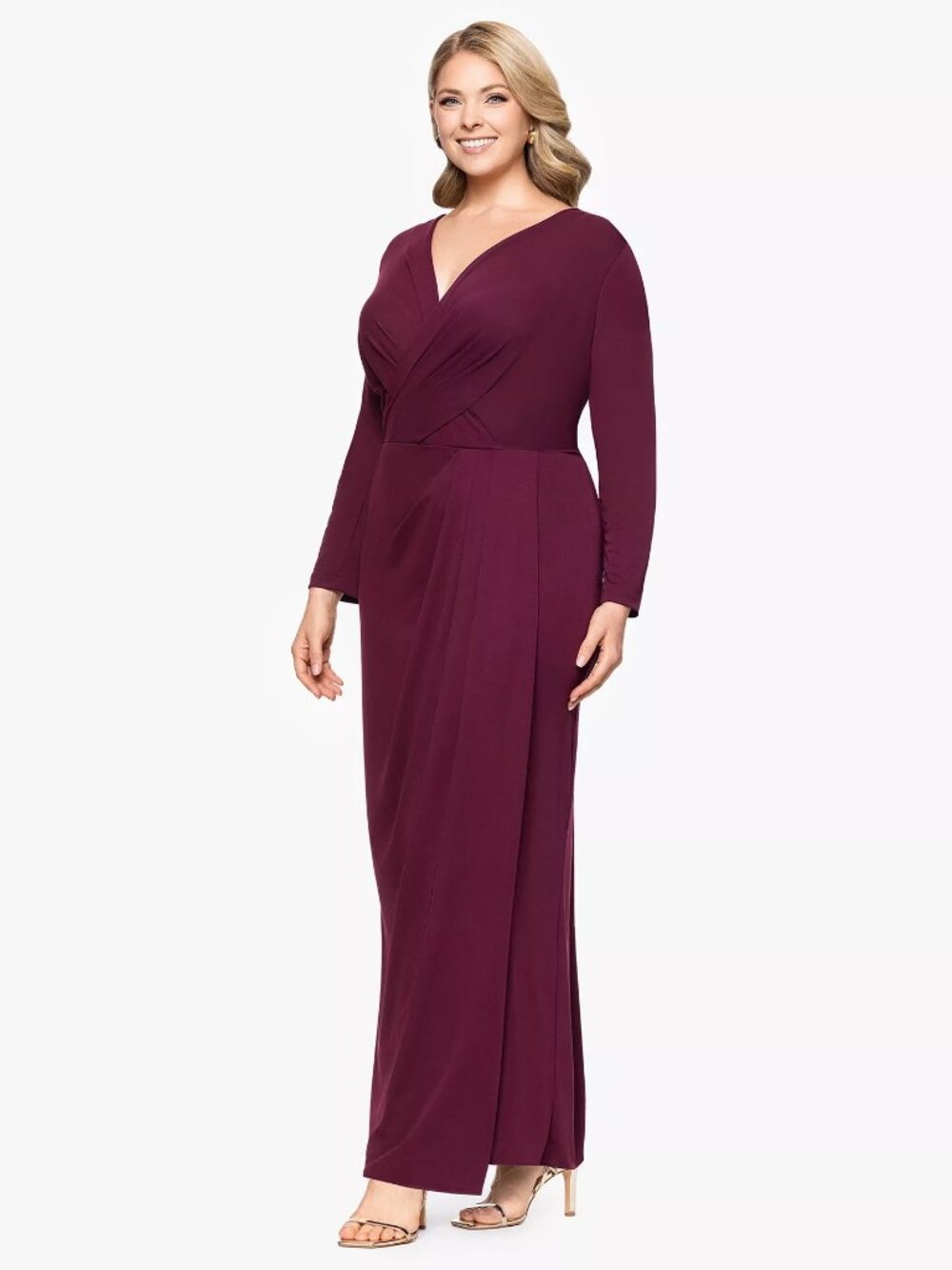 Betsy & Adam Long-Sleeve Matte Jersey Dress Wine Plus Size 16W